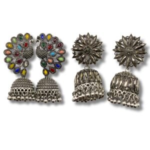 2 Pair Peacock & Floral Jhumka Earrings for Women