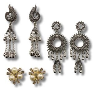 3 Pair Earrings Chandbali Flower & Peacock Design