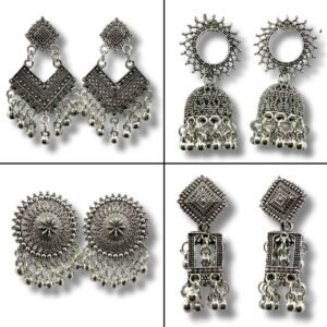 4 Pair Antique Oxidised Earrings Combo for Women