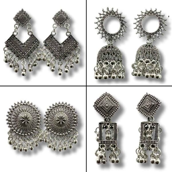 4 Pair Antique Oxidised Earrings Combo for Women