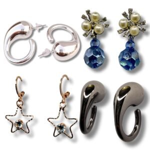 4 Pair Earrings for Women – Pearl Drop, Star Dangler, Hoop & Modern Twist Design