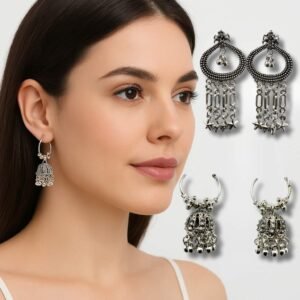 Best Earrings For Women Oxidised Silver Earrings Set 2 Pair Combo