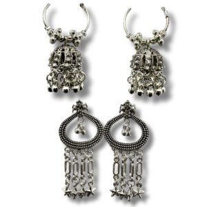Best Earrings For Women Oxidised Silver Earrings Set 2 Pair Combo