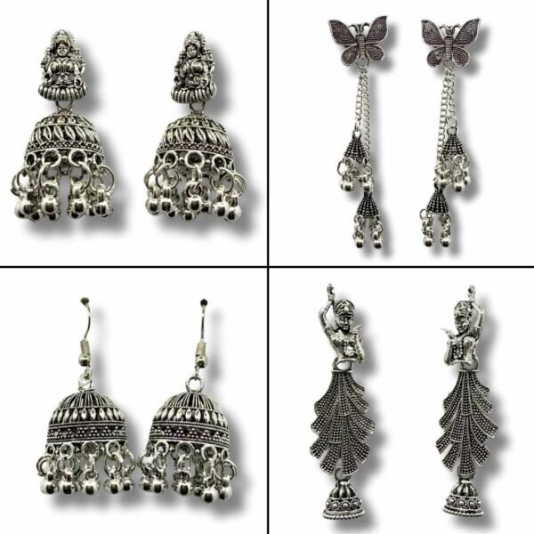 Oxidised Silver Earrings for Women & Girls Pack of 4
