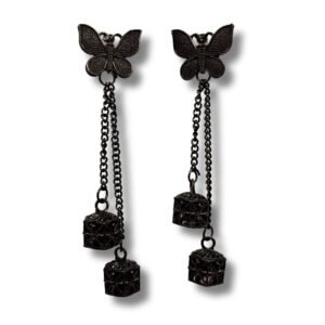 1 Pair Butterfly Design Oxidised Earrings with Dangling Chains
