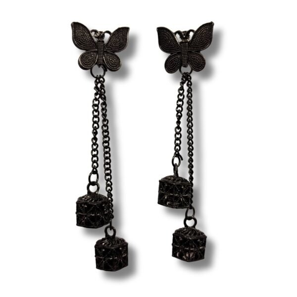 1 Pair Butterfly Design Oxidised Earrings with Dangling Chains