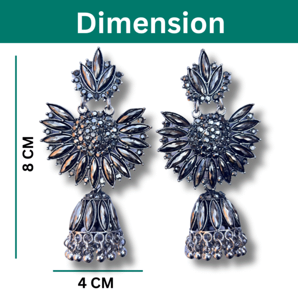 Black Oxidised Floral Jhumka Earrings for Women - Image 4