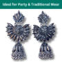 Black Oxidised Floral Jhumka Earrings for Women