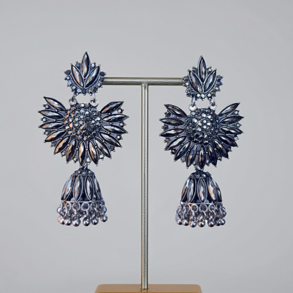 Esyko Black Oxidised Floral Jhumka Earrings for Women & Girls | Stylish Partywear Traditional Jewellery