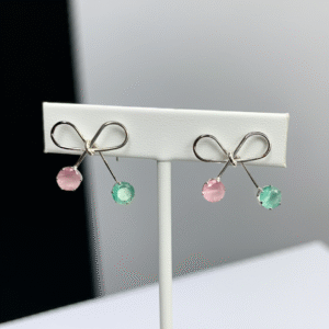 Esyko Bow Knot Earrings for Girls | Cute Pink & Green Stone Studs | Stylish Daily Wear Earrings | Trendy Gift for Women