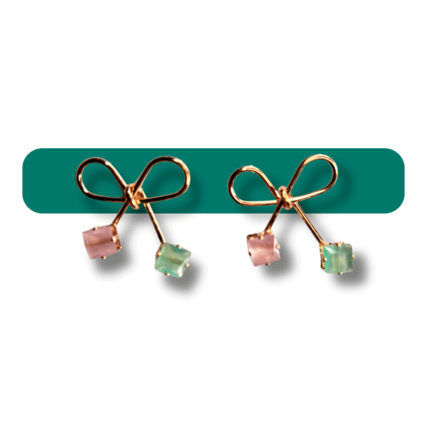 Bow Knot Earrings for Women & Girls - Gold Plated Dual Stone Studs - Image 2