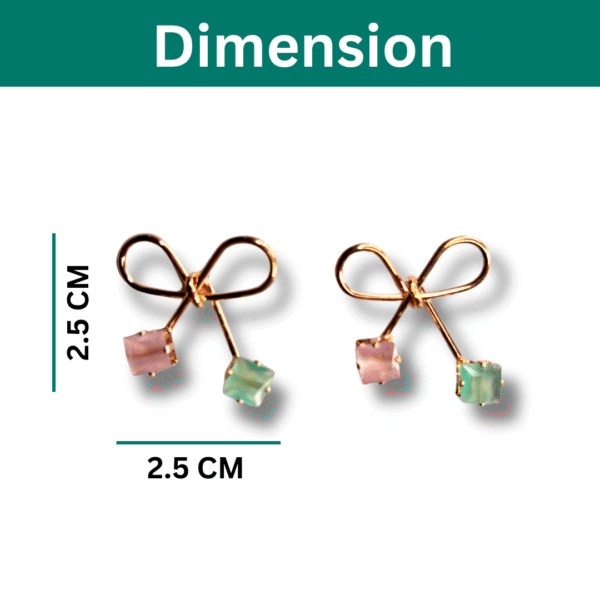 Bow Knot Earrings for Women & Girls - Gold Plated Dual Stone Studs - Image 5