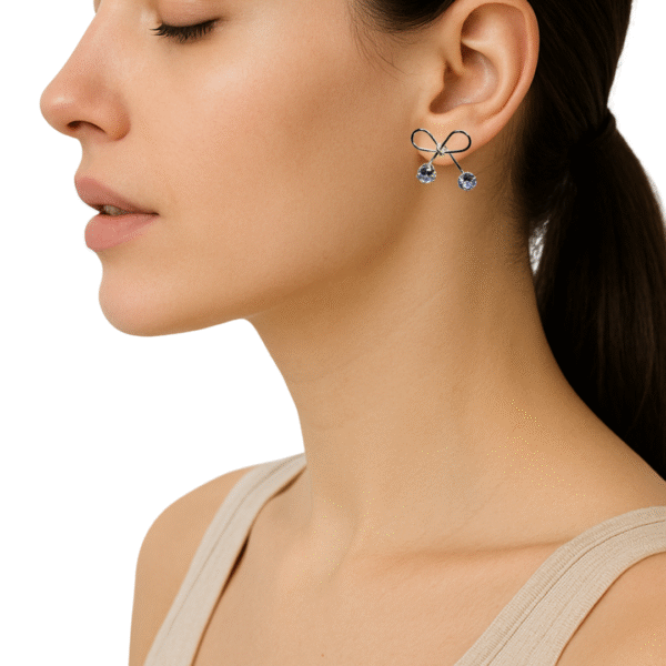 Bow Knot Earrings with Sparkling Stones – Stylish Earrings for Women & Girls - Image 3