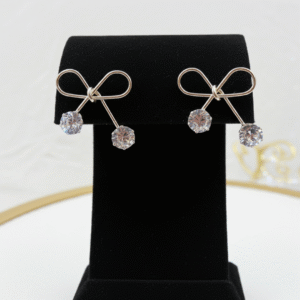 Esyko Bow Knot Earrings with Sparkling Stones – Stylish Earrings for Women & Girls