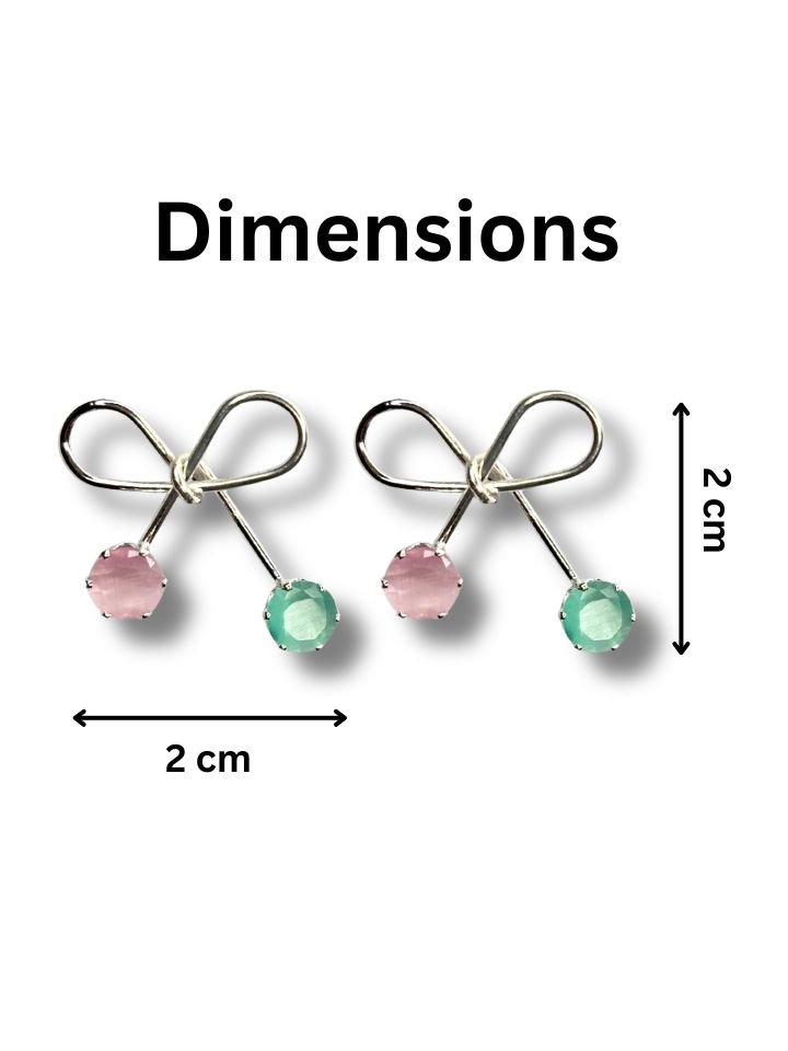 Esyko Bow Knot Earrings For Girls with Pink & Green Stones | Stylish Dangler Earrings for Women & Girls