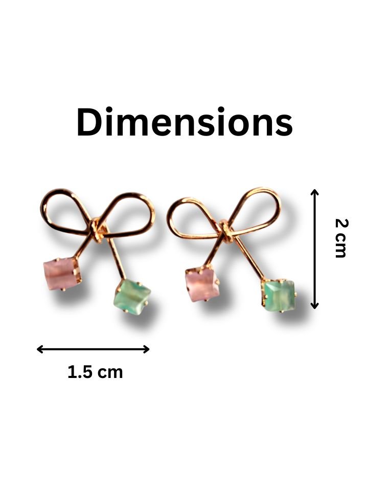 Esyko Bow Knot Earrings For Women & Girls with Pink & Mint Stone Drops | Cute Trendy Stud Earrings for Girls & Women | Stylish Party Wear Jewelry