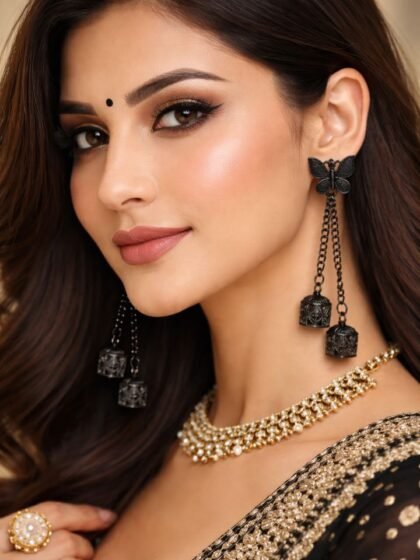 Esyko Butterfly Oxidised Jhumka Earrings for Women & Girls | Oxidised Drop Chain Jhumka Earrings | Stylish Party & Ethnic Wear