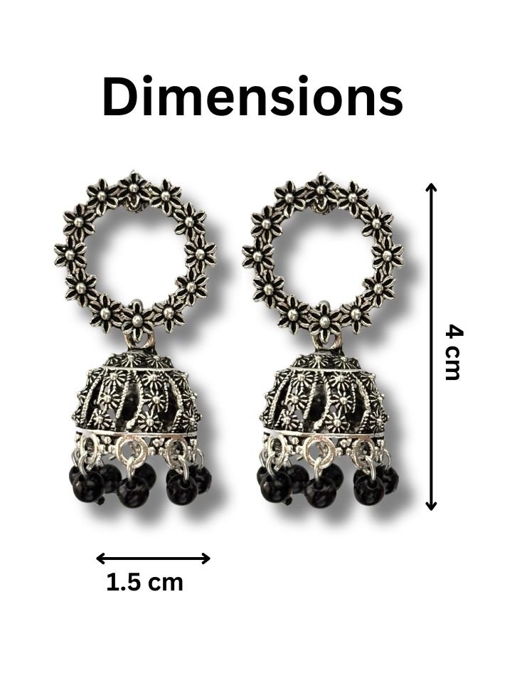 Buy Esyko Oxidised Silver Floral Jhumka Earrings – Ethnic Black Bead Danglers for Women