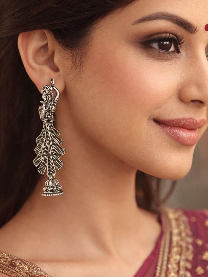 Esyko Oxidised Silver Dancing Lady Earrings 1 Esyko Oxidised Silver Dancing Lady Earrings | Traditional Ethnic Jhumka Dangler for Women