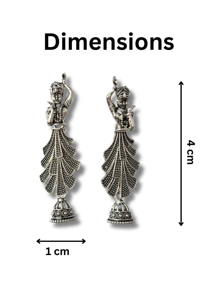 Esyko Oxidised Silver Dancing Lady Earrings 3 Esyko Oxidised Silver Dancing Lady Earrings | Traditional Ethnic Jhumka Dangler for Women