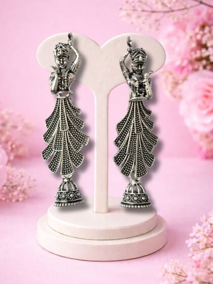 Esyko Oxidised Silver Dancing Lady Earrings | Traditional Ethnic Jhumka Dangler for Women