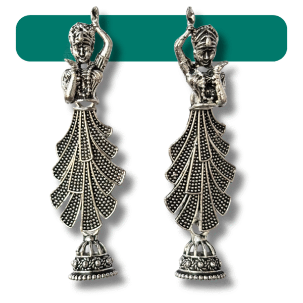 Oxidised Silver Dancing Lady Earrings for Women & Girls - Image 2