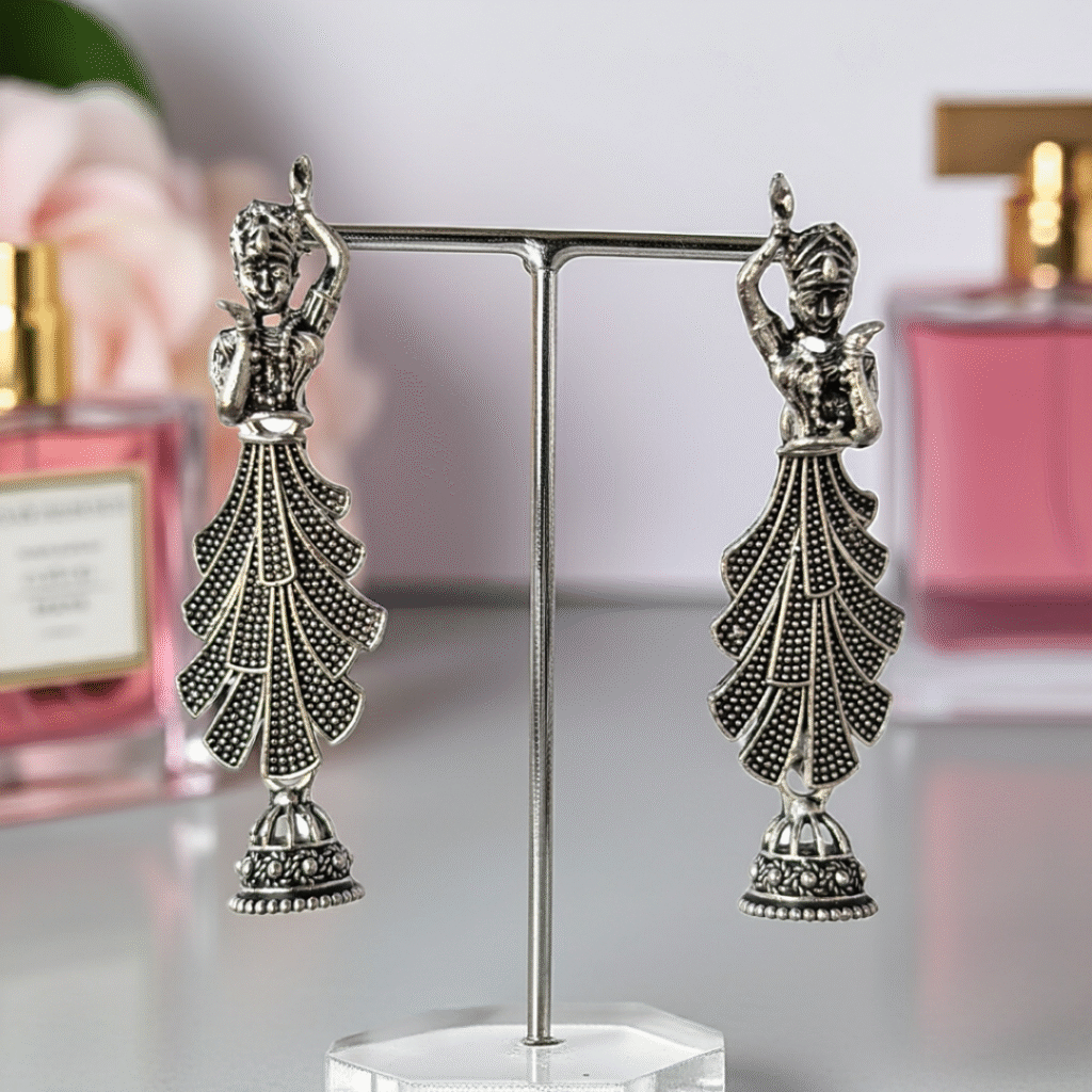 6 Pair Earring Combo Set Is the Perfect Choice for Every Woman Esyko Oxidised Silver Dancing Lady Earrings for Women & Girls – Ethnic Long Statement Earrings, Traditional Party Wear Jewellery
