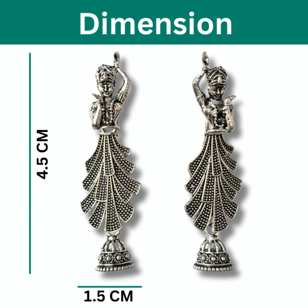 Oxidised Silver Dancing Lady Earrings for Women & Girls - Image 3