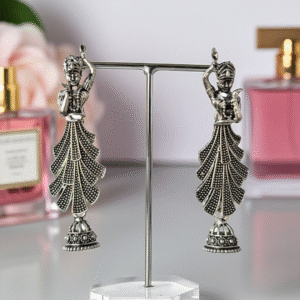 Esyko Oxidised Silver Dancing Lady Earrings for Women & Girls – Ethnic Long Statement Earrings, Traditional Party Wear Jewellery