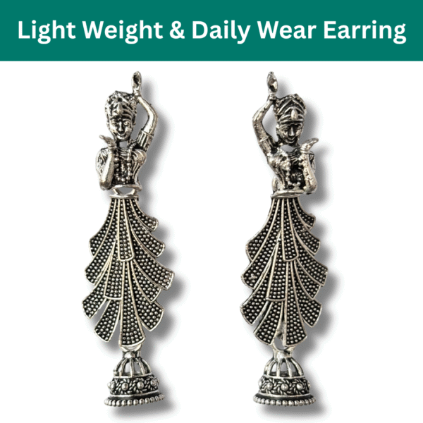 Oxidised Silver Dancing Lady Earrings for Women & Girls - Image 5