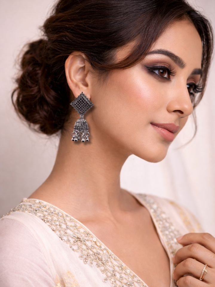 Oxidised Square Jhumka Earrings – Traditional Ethnic Dangling Earrings