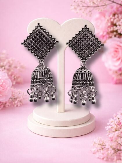 Esyko Oxidised Square Jhumka Earrings for Women & Girls | Traditional Antique Dangling Ethnic Earrings