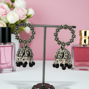 Buy Esyko Oxidized Silver Jhumka Earrings with Black Beads for Women & Girls