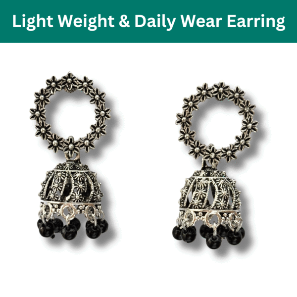 Oxidized Silver Floral Jhumka Earrings for Women & Girls - Image 5