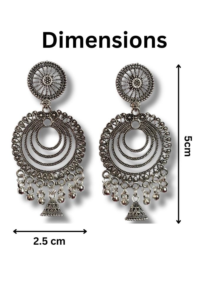 Esyko Oxidized Silver Round Top Floral Jhumka Earrings 3 Oxidized Silver Round Top Floral Jhumka Earrings | Traditional Ethnic Dangler Earrings | Boho Tribal Statement Jewellery by Esyko