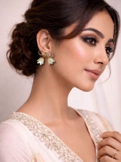 Esyko Pearl Flower Bow Earrings for Women & Girls | Elegant Dangler Earrings | Party & Daily Wear