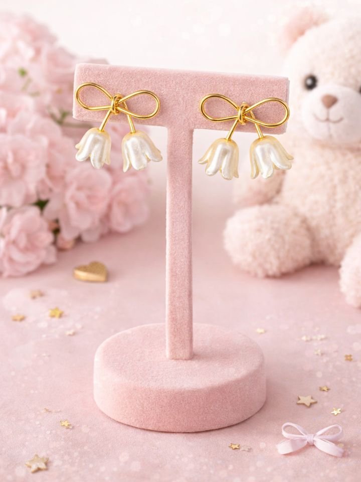 Esyko Pearl Flower Bow Earrings for Women & Girls | Elegant Dangler Earrings | Party & Daily Wear