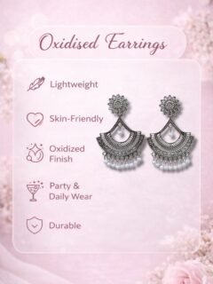 Oxidised Silver Jhumka Earrings for Women & Girls with White Beads Oxidised Silver Jhumka Earrings for Women & Girls with White Beads