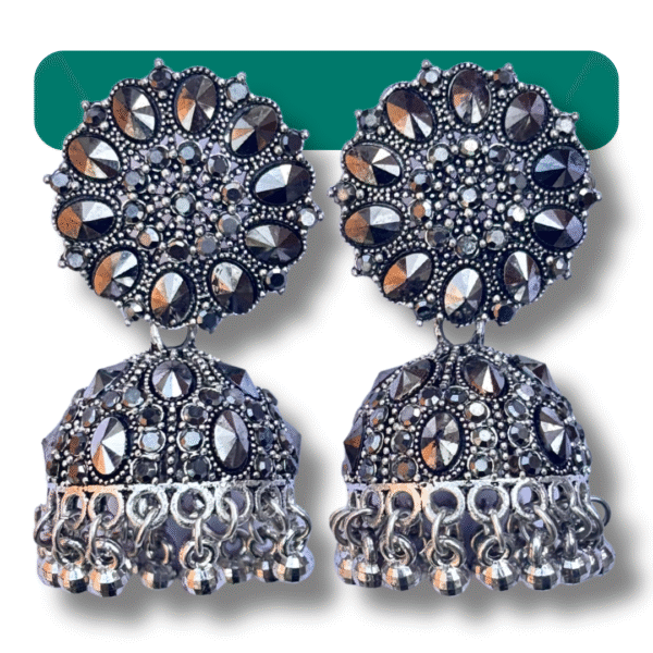 Oxidised Black Stone Jhumka Earrings for Women & Girls - Ethnic Party Wear Jewellery - Image 5
