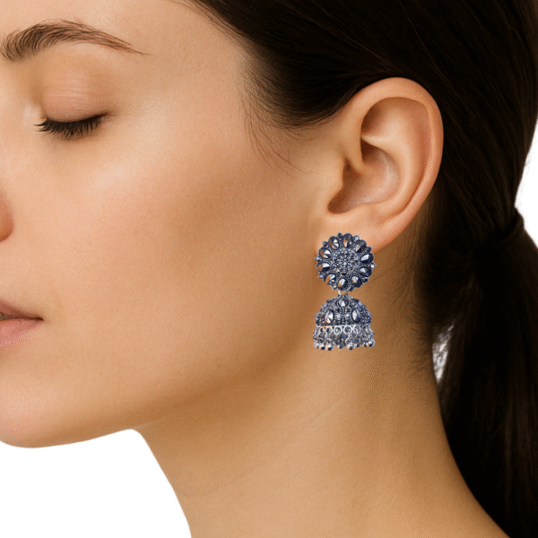 Oxidised Black Stone Jhumka Earrings for Women & Girls - Ethnic Party Wear Jewellery - Image 4
