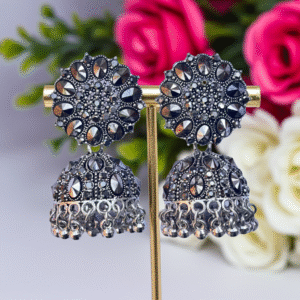 Esyko Oxidised Black Stone Jhumka Earrings for Women & Girls - Ethnic Party Wear Jewellery