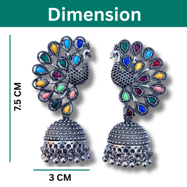 Oxidised Peacock Jhumka Earrings for Women & Girls - Multicolor Partywear Jewellery - Image 4