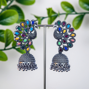 Esyko Oxidised Peacock Jhumka Earrings for Women & Girls - Multicolor Partywear Jewellery