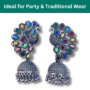 Oxidised Peacock Jhumka Earrings for Women & Girls - Multicolor Partywear Jewellery