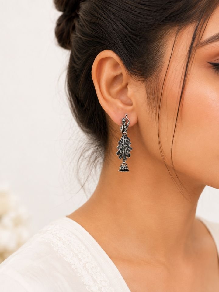 Oxidised Silver Dancing Lady Earrings for Women & Girls
