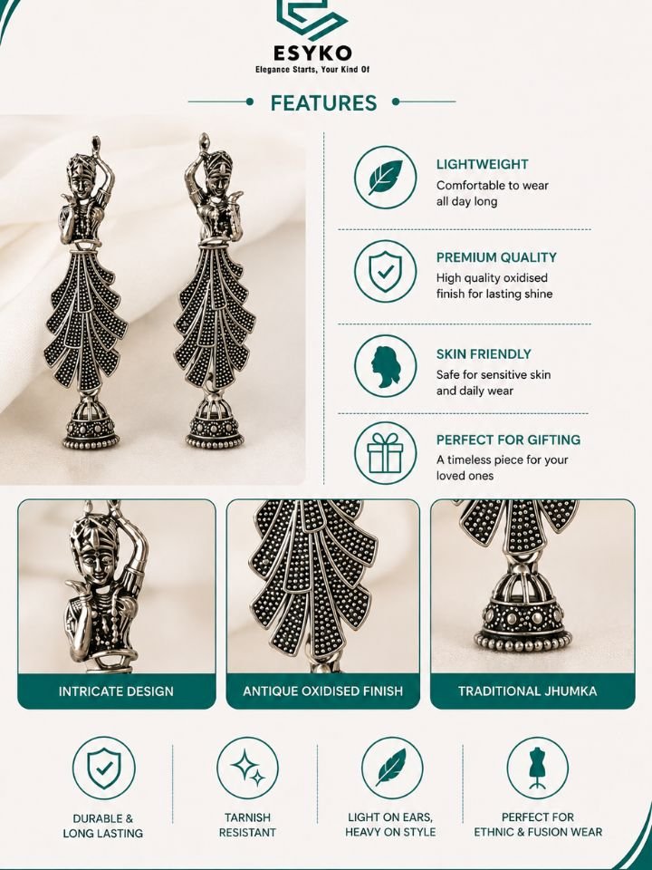 Oxidised Silver Dancing Lady Earrings for Women & Girls
