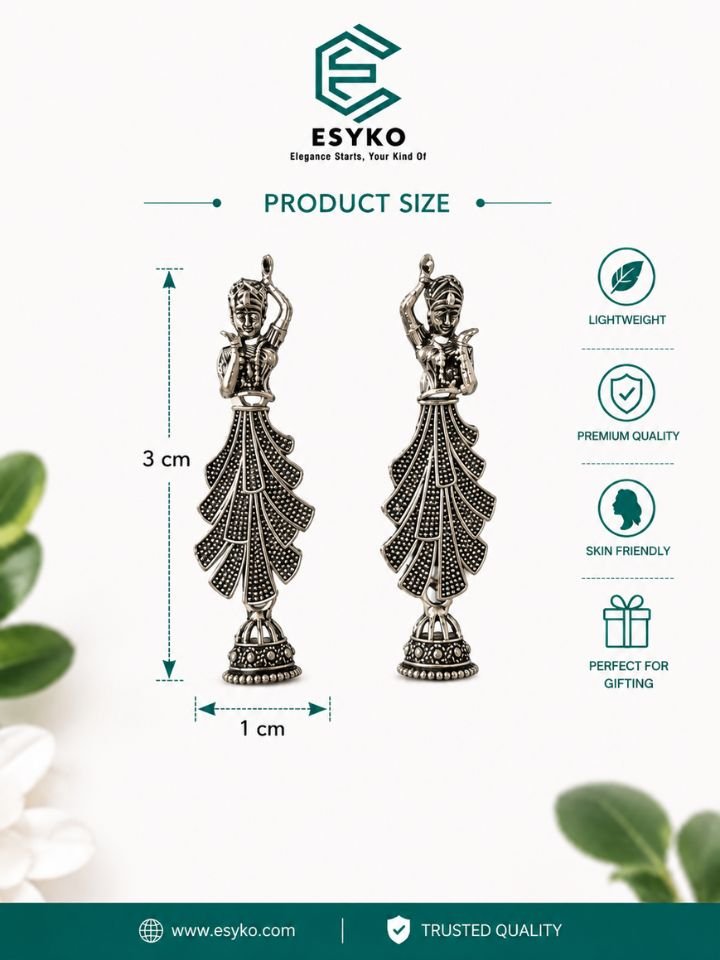 Oxidised Silver Dancing Lady Earrings for Women & Girls