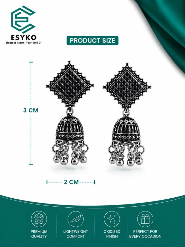 Oxidised Square Jhumka Earrings 13 Oxidised Square Jhumka Earrings – Traditional Ethnic Dangling Earrings