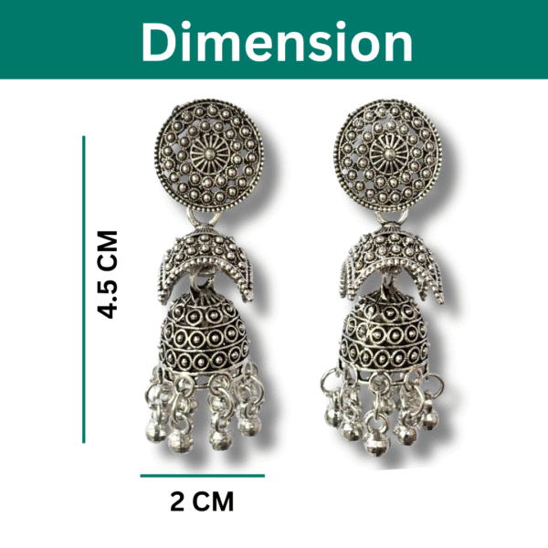 Oxidized Silver Round Top Floral Jhumka Earrings for Women - Image 4
