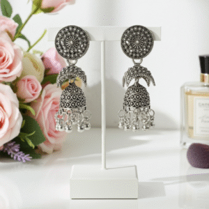 Esyko Oxidized Silver Floral Jhumka Earrings for Women & Girls - Traditional Indian Jewelry